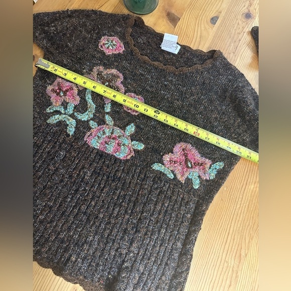 VINTAGE • PBJ SPORT • Autumn Fall Motif Embroidered Knit Long Sleeve Sweater S/M - Picture 8 of 9